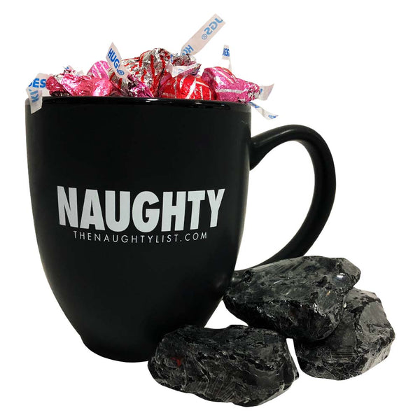 Naughty Black Coffee Mug/White Inner Finish Gift Set with Coal