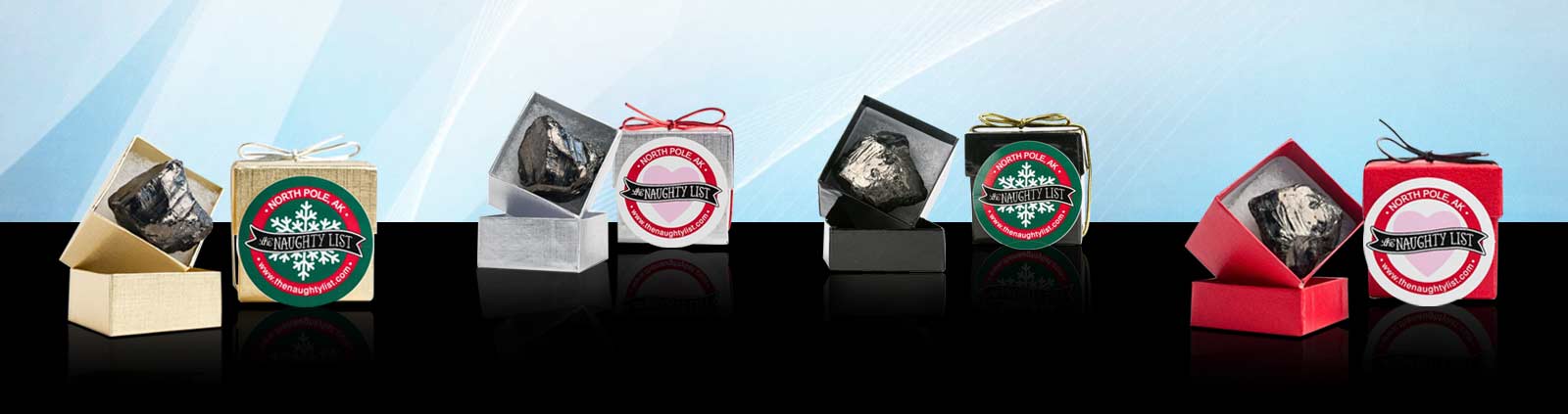 Small Lumps of Coal in Multi-Colored Boxes at The Naughty List