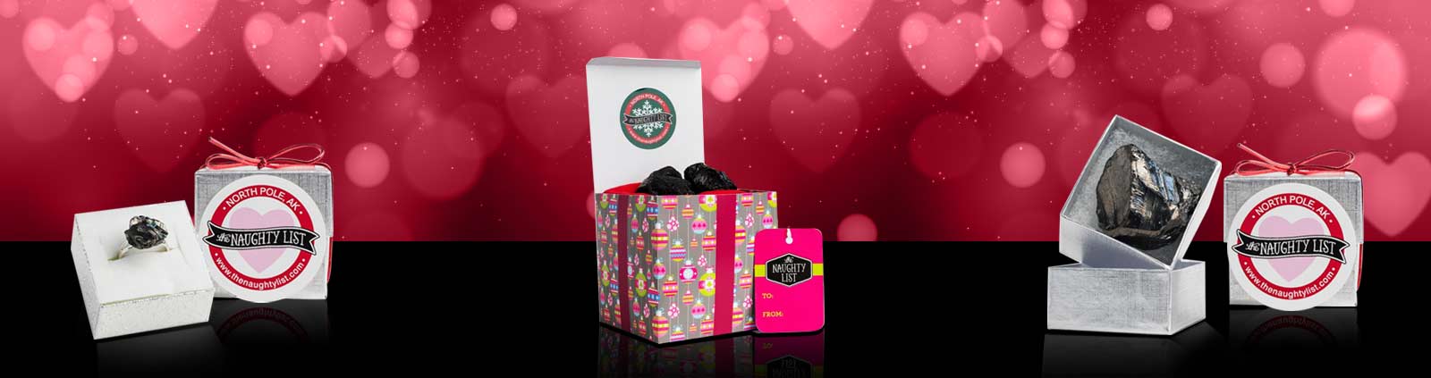 Valentine's Coal Collection of coal rings, small lumps of coal, and large lumps of coal from The Naughty List.