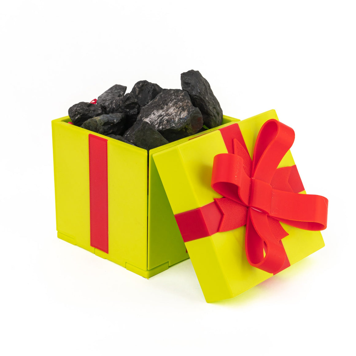 Grinchy closed gift box with a red bow