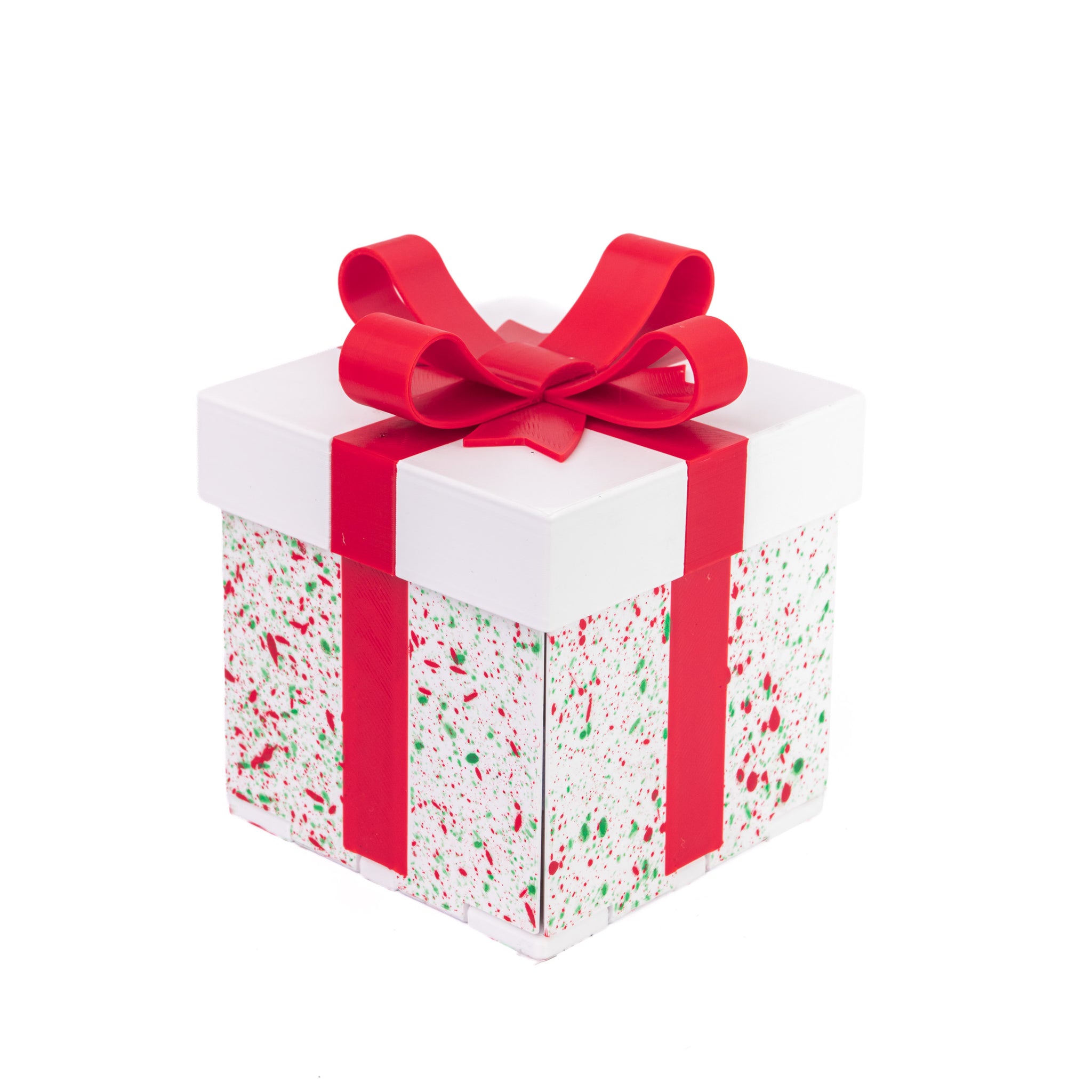Holiday White closed gift box with a red bow