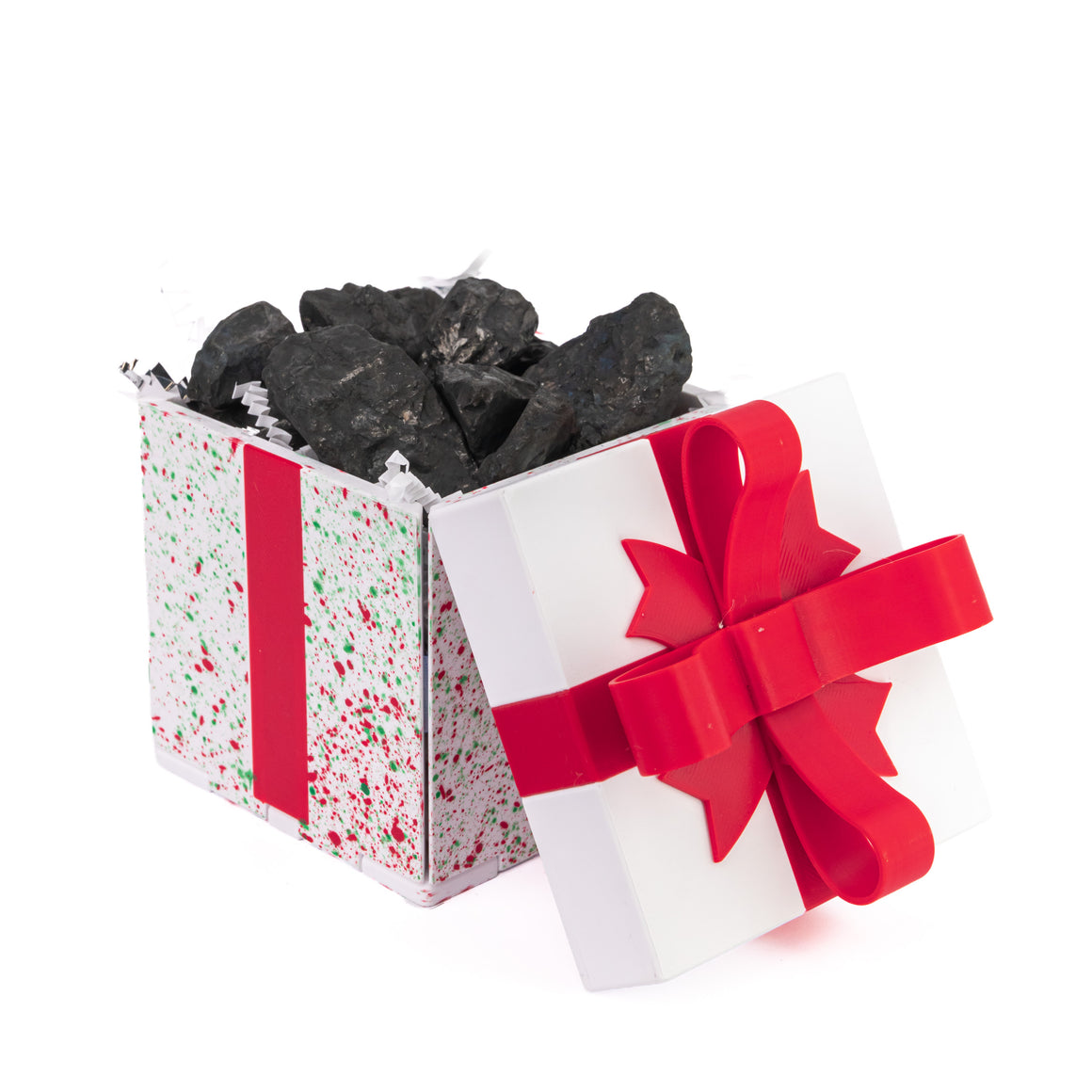 Holiday White closed gift box with a red bow
