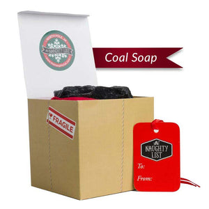 Large lump of coal soap - "Handle with Care" packaging available at http://www.thenaughtylist.com