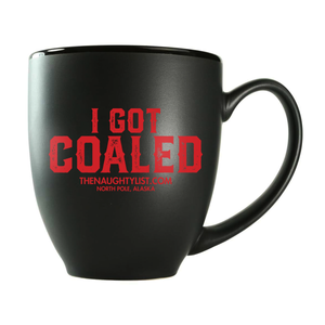 "I Got Coaled" Black Coffee Mug/Red Inner Finish Gift Set with Coal Soap & Hershey Kisses