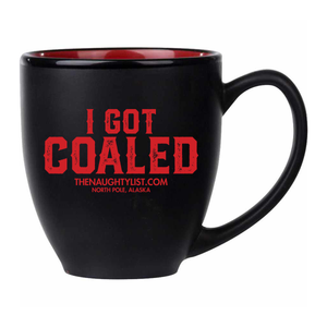 "I Got Coaled" Black Coffee Mug/Red Inner Finish Gift Set with Coal Soap & Hershey Kisses