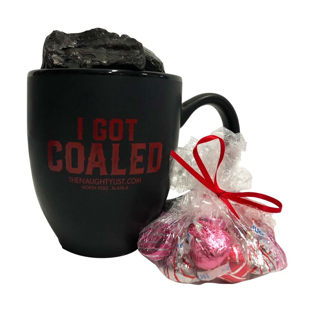 I Got Coaled | Coffee Cup & Coal with Red Insert - Pic1 | Gift Sets | www.thenaughtylist.com