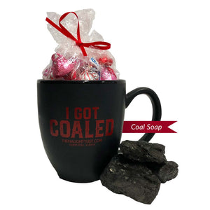 I Got Coaled | Coffee Cup & Coal Soap with Red Insert - Pic 2 | Gift Sets | www.thenaughtylist.com