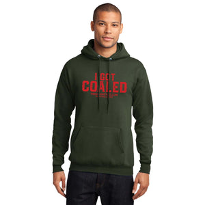 "I Got Coaled" Olive Hooded Fleece Pullover with Red Print | thenaughtylist.com