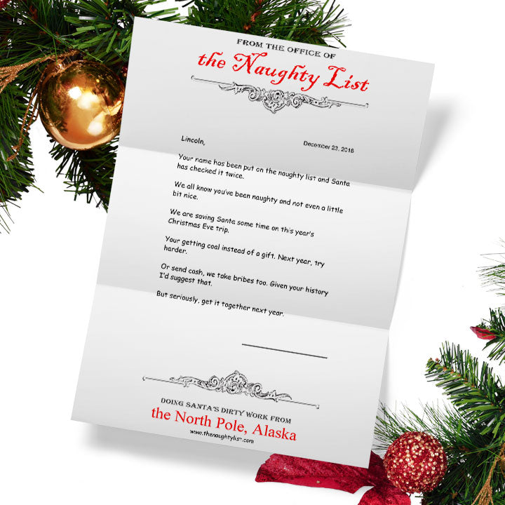 Personalized Letter from Santa - The Naughty List