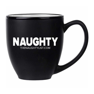 "Naughty" Black Coffee Mug/White Inner Finish Gift Set with Coal & Hershey Kisses