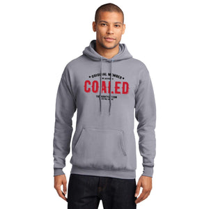 "Original Member" Coaled - Adult Silver Hooded Fleece Pullover with Red & Black Print | thenaughtylist.com 