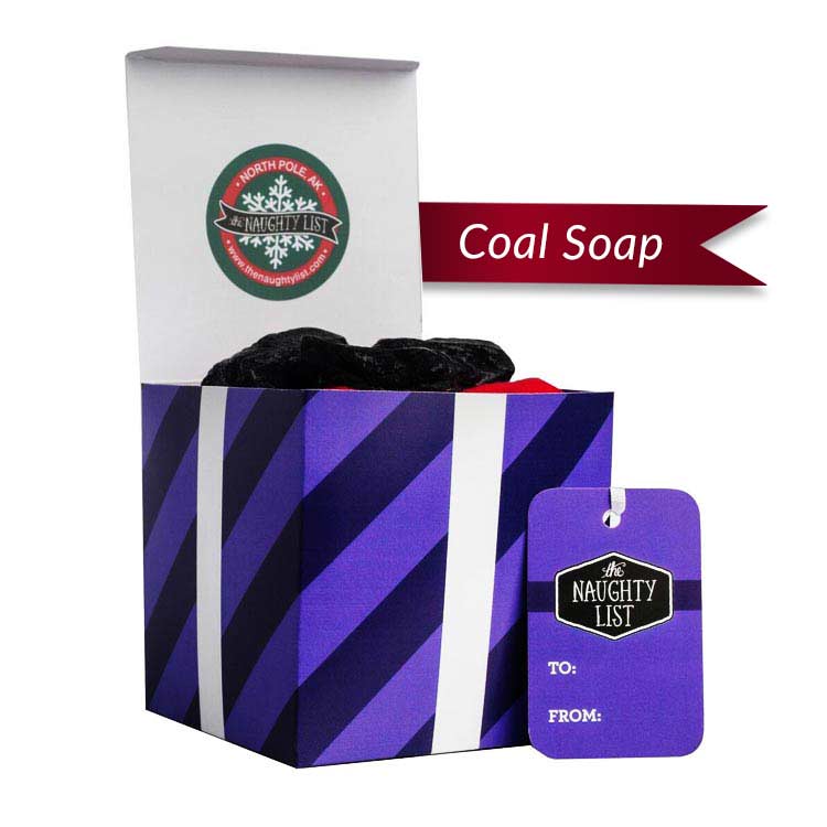 Large Lump of Coal Soap - "Purple Prancer" packaging - Funny Christmas Gift -  available at http://www.thenaughtylist.com